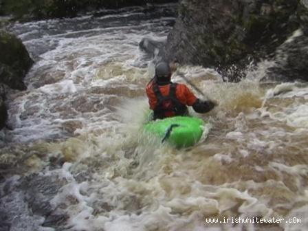  Mayo Clydagh River - Aidan running through the upper section quasi gorge yoke