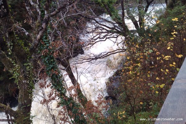  Lowerymore River - Obscured view of the first drop/slide on the river left channel - Note: there's a tree down - High water