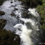 Photo of the Upper Lee river in County Cork Ireland. Pictures of Irish whitewater kayaking and canoeing. bolder garden upstream from big drop. Photo by John Fehilly