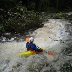 Photo of the Ballintrillick river in County Sligo Ireland. Pictures of Irish whitewater kayaking and canoeing. Slide below the dam. Photo by RK