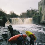 Photo of the Colooney Falls in County Sligo Ireland. Pictures of Irish whitewater kayaking and canoeing. Falls in the housing estate. Photo by Alan Judge