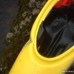 Photo of the Barrow river in County Carlow Ireland. Pictures of Irish whitewater kayaking and canoeing. the result of sending a beginner down the salmon gate on the v wier at clashganny. Photo by michael flynn