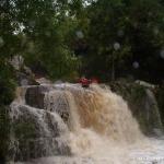 Photo of the Pollanassa (Mullinavat falls) river in County Kilkenny Ireland. Pictures of Irish whitewater kayaking and canoeing. August '04 floods
Paddler: Brian Somers. Photo by TW