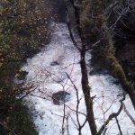 Photo of the Lowerymore river in County Donegal Ireland. Pictures of Irish whitewater kayaking and canoeing. The end part of the drop/slide on the river left channel - High water. Photo by Seanie