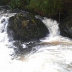 Photo of the Westport Owenwee river in County Mayo Ireland. Pictures of Irish whitewater kayaking and canoeing. Main big drop. Photo by Eoin Delaney