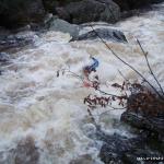 Photo of the Glenmacnass river in County Wicklow Ireland. Pictures of Irish whitewater kayaking and canoeing. Boulder Garden,
Medium water. Paddler Cormac Lynch. Photo by eoinor