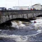  Lower Corrib River - Eadoin surfing her slalom boat.