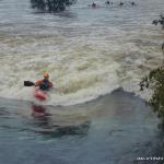 Photo of the Lee river in County Cork Ireland. Pictures of Irish whitewater kayaking and canoeing. Weir River right high water. Photo by OG