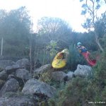 Photo of the Kip (Loughkip) river in County Galway Ireland. Pictures of Irish whitewater kayaking and canoeing. bush_whacking_on_the_kip_Kev_and_Annie. Photo by Seanie