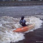 Photo of the Nore river in County Kilkenny Ireland. Pictures of Irish whitewater kayaking and canoeing. Killkenny up river of the town two waves each side. Photo by Patrick mccormack