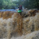 Photo of the Roogagh river in County Fermanagh Ireland. Pictures of Irish whitewater kayaking and canoeing. main fall on roogagh
 paddler keith bradley letterkenny IT canoe club. Photo by lee doherty