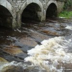 Photo of the Ilen river in County Cork Ireland. Pictures of Irish whitewater kayaking and canoeing. stepping stones bottom left one is marker. Photo by dave g