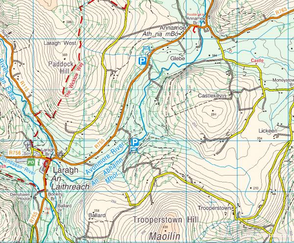 Map to Avonmore (Annamoe) River - Annamoe bridge to Bookey's bridge