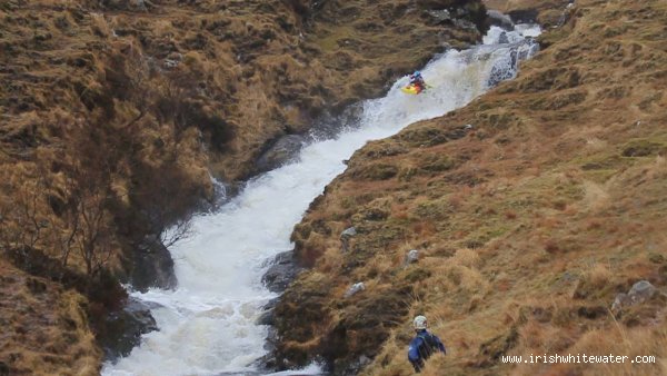 Seanafaurrachain River - Bren Orton boofing onto a rock slap above another big slide