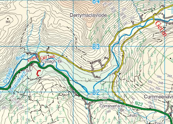Map to Upper Flesk/Clydagh River - River Clydagh