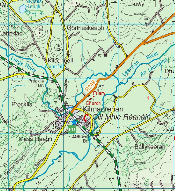 Map to Kilmacrennan Gorge, Lennon River - Kilmacrennan Map