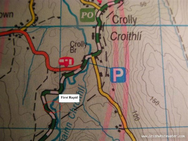 Map to Gweedore (Crolly) River - Map of River location and first rapid location from Shhet 1 OS Discovery series.