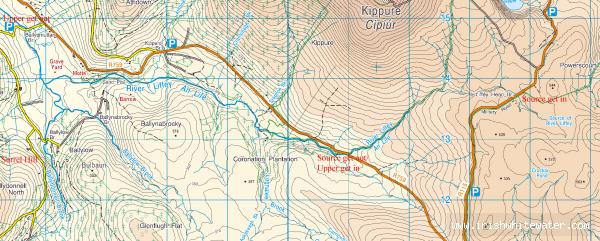 Map to Ballydonnell Brook River - Ballydonnell Brook and Upper Liffey