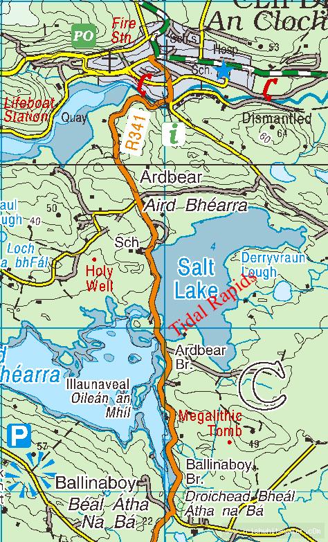 Map to Owenglin (Clifden Falls) River - Cliften falls and tidal rapid