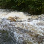 Photo of the Easkey (Easky) river in County Sligo Ireland. Pictures of Irish whitewater kayaking and canoeing. Second drop on double drop.High. Photo by D.Horkan