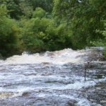 Photo of the Easkey (Easky) river in County Sligo Ireland. Pictures of Irish whitewater kayaking and canoeing. Looking back at the double drop.