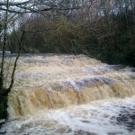 Photo of the Bannagh river in County Fermanagh Ireland. Pictures of Irish whitewater kayaking and canoeing. Drummany falls in medium water. Photo by Patrick
