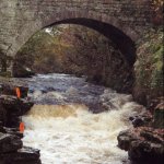Photo of the Easkey (Easky) river in County Sligo Ireland. Pictures of Irish whitewater kayaking and canoeing. Bridge Drop - Easky on med water. Photo by Rob Murphy
