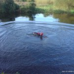 Photo of the Barrow river in County Carlow Ireland. Pictures of Irish whitewater kayaking and canoeing. Seal Launching into the pool beside the carpark at clashganny. Photo by michael flynn