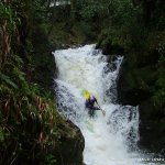 Photo of the O'Sullivans Cascades in County Kerry Ireland. Pictures of Irish whitewater kayaking and canoeing. Colin Wong on the first drop. Photo by Colin Wong