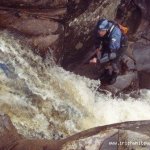 Photo of the Glenacally river in County Mayo Ireland. Pictures of Irish whitewater kayaking and canoeing. So close yet so far. It took us over 30 minutes to free it!. Photo by Graham 'pinning is no longer cool' Clarke