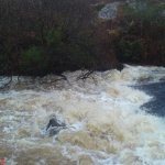 Photo of the Kip (Loughkip) river in County Galway Ireland. Pictures of Irish whitewater kayaking and canoeing. Stopper at the slide, on high water.. Photo by JK