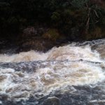 Photo of the Lowerymore river in County Donegal Ireland. Pictures of Irish whitewater kayaking and canoeing. Top section steps on river right - High water. Photo by Seanie