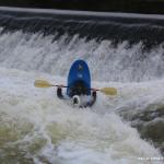 Photo of the Nore river in County Kilkenny Ireland. Pictures of Irish whitewater kayaking and canoeing. tony wheeling it in thomastown. Photo by michael flynn