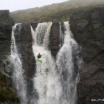 Photo of the Mahon river in County Waterford Ireland. Pictures of Irish whitewater kayaking and canoeing. Mick Reynolds during first descent of main drop as seen in Tir na NOg DVD. Photo by TW