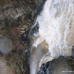 Photo of the Dargle river in County Wicklow Ireland. Pictures of Irish whitewater kayaking and canoeing. First drop in main falls. Photo by Aisling