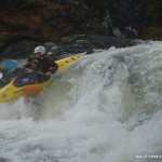 Photo of the Gearhameen river in County Kerry Ireland. Pictures of Irish whitewater kayaking and canoeing. Jenny Kilbride, Left of the Slot Drop. Photo by Mickey