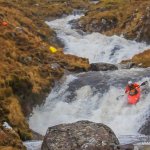 Photo of the Seanafaurrachain river in County Galway Ireland. Pictures of Irish whitewater kayaking and canoeing. Barry Loughnane on the second of the upper slides close to the top of the river. Photo by Barry Loughnane
