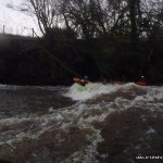 Photo of the Upper Eany More river in County Donegal Ireland. Pictures of Irish whitewater kayaking and canoeing. bernard doherty (LYIT CC)on wave at bottom off first slide. Photo by lee doherty. letterkenny IT canoe club (LYITCC)