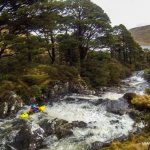 Photo of the Seanafaurrachain river in County Galway Ireland. Pictures of Irish whitewater kayaking and canoeing. Bren Orton Dropping into the Forrest section, low water. Photo by Barry Loughnane
