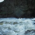 Photo of the Aughrim river in County Wicklow Ireland. Pictures of Irish whitewater kayaking and canoeing. the man made weir in medium water.Shallow. Photo by steve fahy