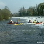 Photo of the Barrow river in County Carlow Ireland. Pictures of Irish whitewater kayaking and canoeing. full view of the first wier at clashganny in lowish water. Photo by michael flynn