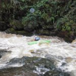 Photo of the Dargle river in County Wicklow Ireland. Pictures of Irish whitewater kayaking and canoeing. corner drop below main falls. Photo by s