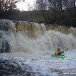 Photo of the Roogagh river in County Fermanagh Ireland. Pictures of Irish whitewater kayaking and canoeing. main drop in low water, any lower and its a real scrape. paddler; Lee Doherty Letterkenny IT Canoe Club (lyit cc). Photo by Lee Doherty