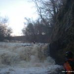 Photo of the Roogagh river in County Fermanagh Ireland. Pictures of Irish whitewater kayaking and canoeing. middle drop. paddler; Peadar Maguire. Photo by Lee Doherty