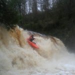 Photo of the Roogagh river in County Fermanagh Ireland. Pictures of Irish whitewater kayaking and canoeing. Conor Daly on second drop just right of center. Photo by Conor Daly