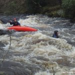 Photo of the Avonmore (Annamoe) river in County Wicklow Ireland. Pictures of Irish whitewater kayaking and canoeing. SWIMMER!!!. Photo by Mustang